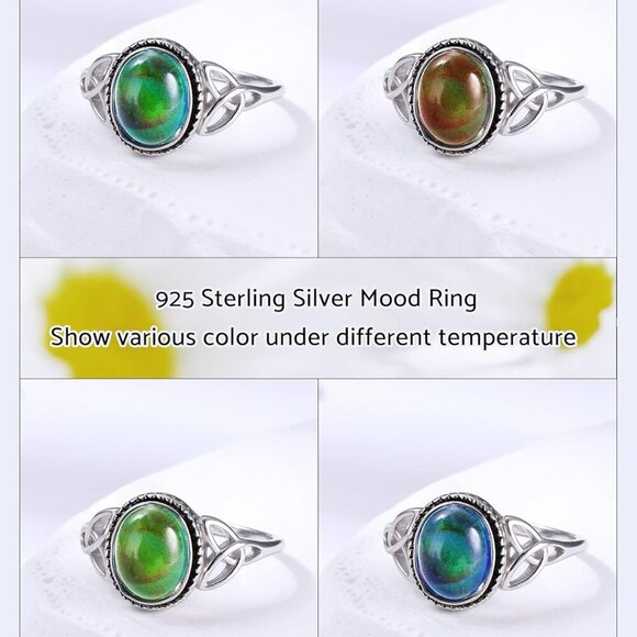 925 Sterling Silver Mood Ring for Women Vintage Celtic Knot Rings Jewelry 18K Wh - Picture 7 of 9